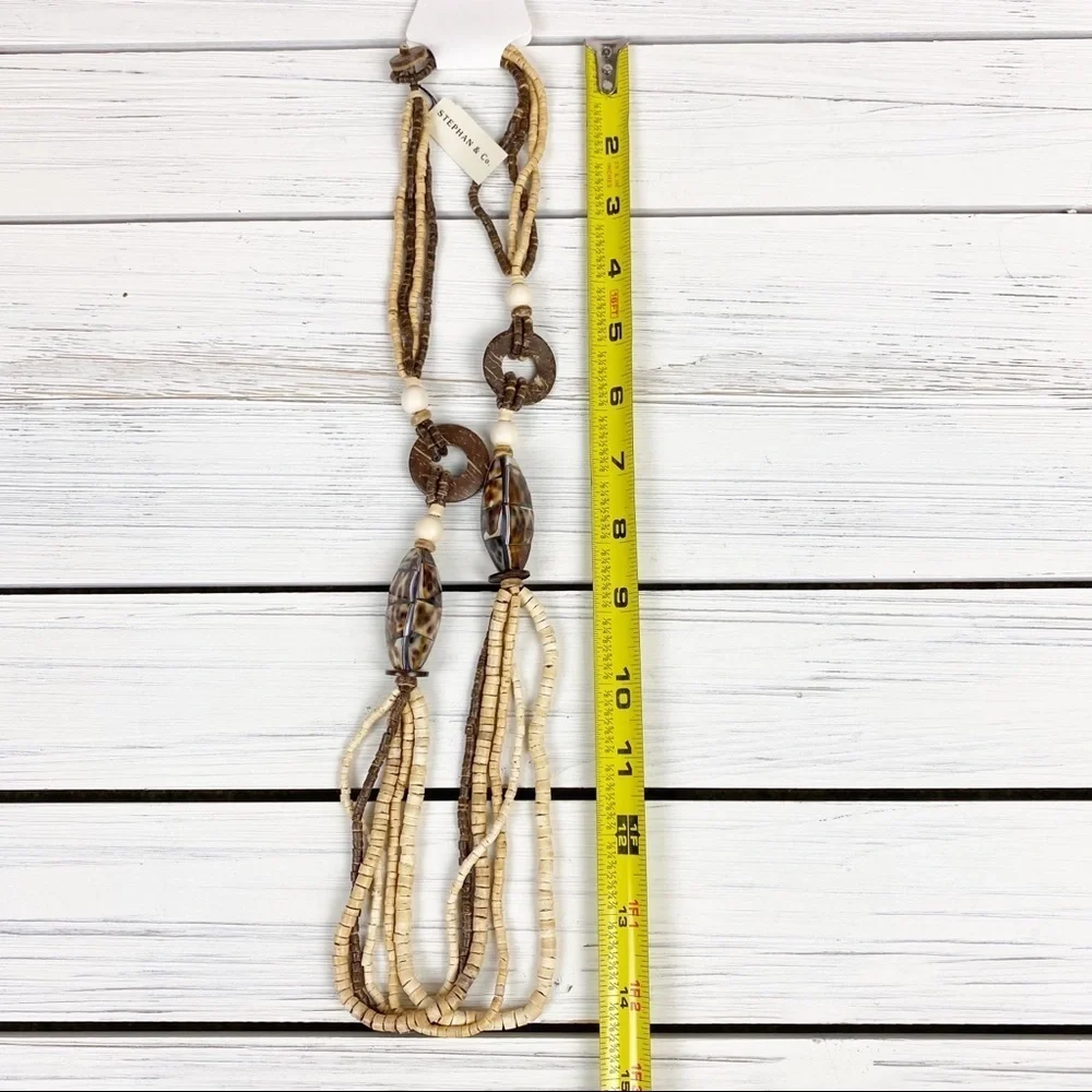 Bohemian Boho Wood Shell Statement Necklace